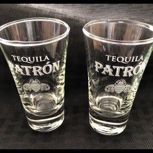 2 PATRON logo Tequila tall glass shot glasses